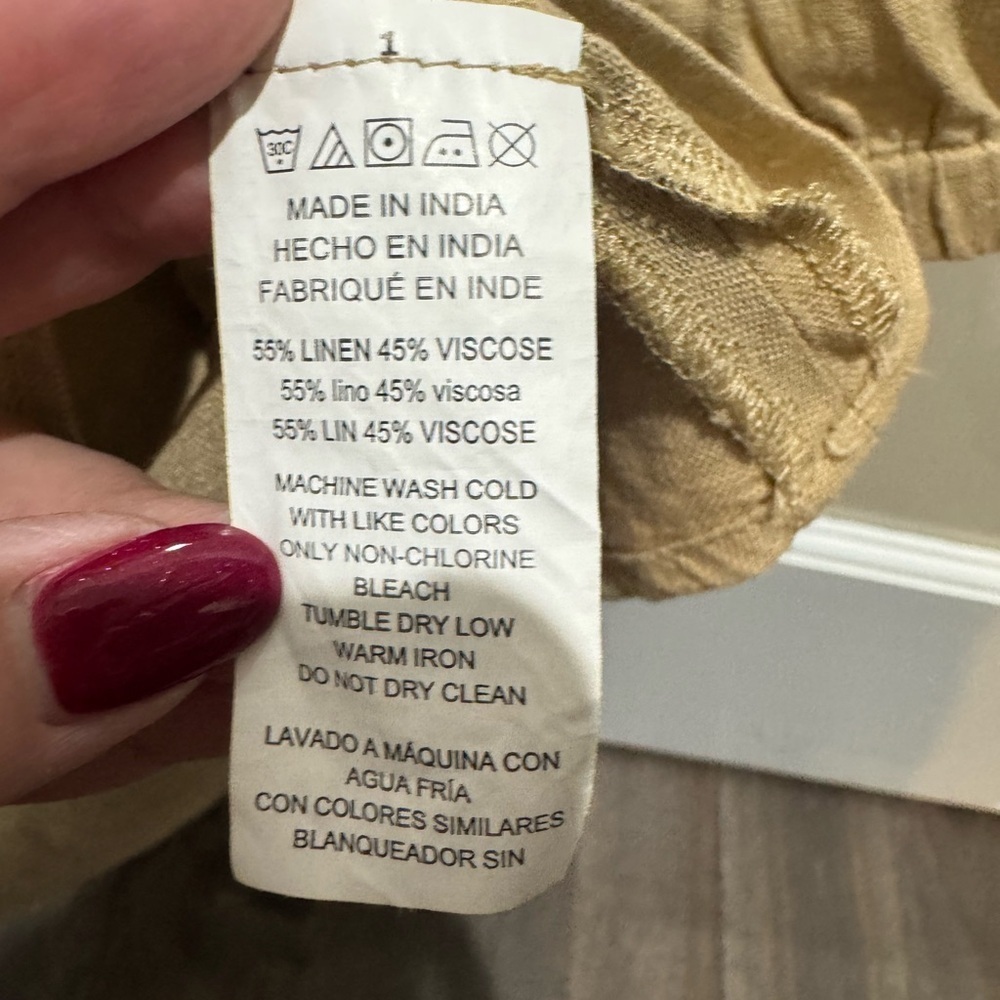 Michael Kors Tan Linen Blend Puff Sleeve Blouse XL Gold Hardware Spring 2024 - Picture 10 of 13